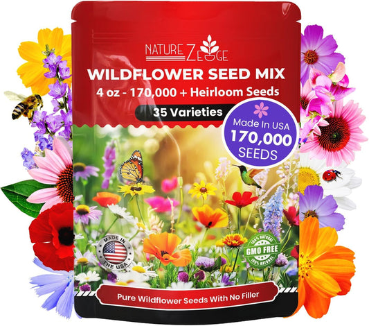 NatureZ Edge Wildflower Seeds Mix – 1/4 lb, 170,000 Seeds, 35 Variety Perennial & Annual Flower