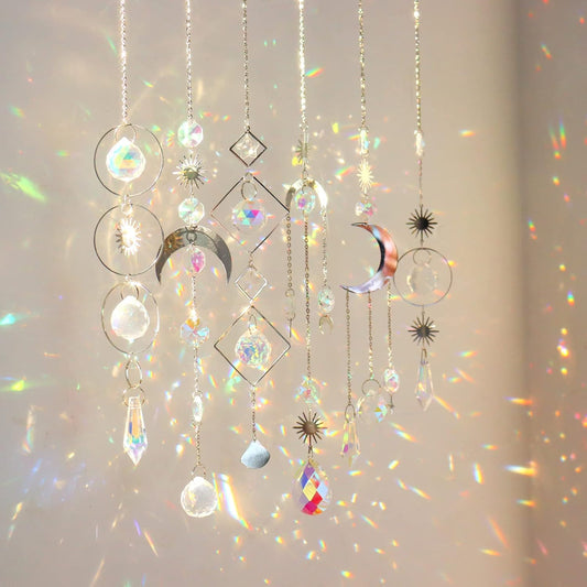6Pieces Crystal Suncatchers for Window Hanging Sun Catcher with Chain Rainbow Maker Crystal Prisms