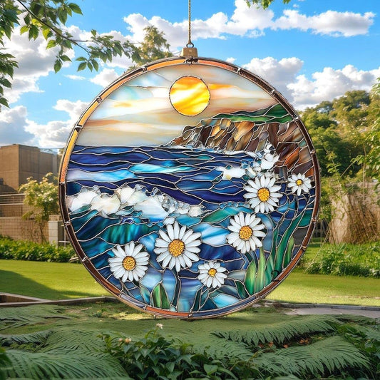 Coastal Sea Waves Acrylic Suncatcher Stained Glass Effect Window Car Hanging Christmas Ornament