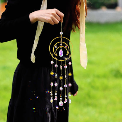 H&D HYALINE & DORA Crystal Suncatcher Moon Sun Catcher Window Suncatchers Crystal Wind Chimes for Window Home Garden Backyard Decor Light Catchers Gift for Women