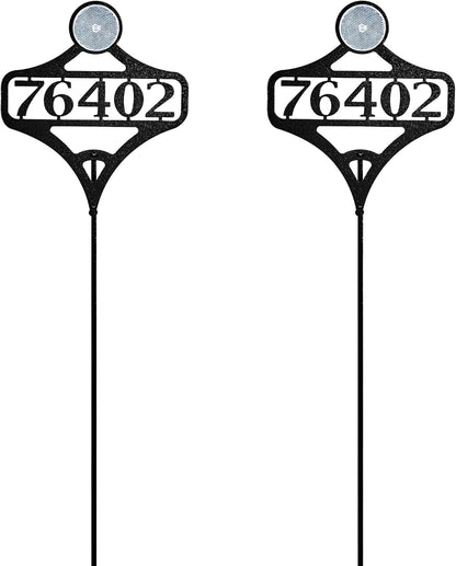 Touch of Class Pathways Custom Address Sign Reflective Driveway Marker Stake Set of Two | Personalized with 1-5 House Numbers or Name | Unique Tall Reflector Set of 2 | Black Durable Finish