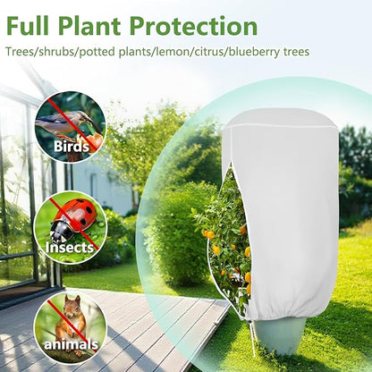 2 Pack Rounded Top Plant Covers Freeze Protection for Winter, Plant Covers for Winter, 75" X 90" Tree Frost Protection Blankets Outdoor With Zipper/Drawstring, for Shrub Bush Fruit Tree Potte(White)