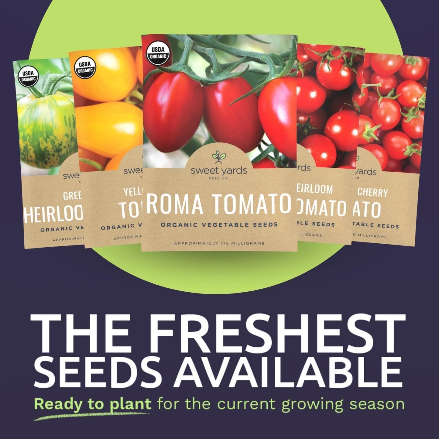 Organic Cherry Tomato Seeds Variety Pack - 5 Individual Packs - 2025 Season - Green Zebra, Matt's Wild, Chadwick, Yellow Pear and More! for Indoor & Outdoor Planting (Non-GMO, Certified Organic)