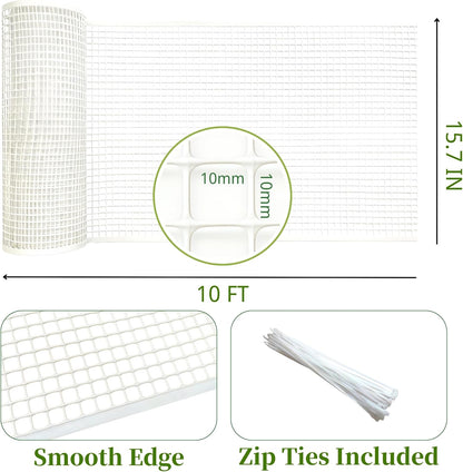 PotatoLife Plastic Wire Mesh Fence, Balcony Fence for Baby and Pets, Safety Fence, Stair Protector, Poultry, Garden, Tree Support, Durable Material, Free Zip Ties (White, 15.7'' x 10')