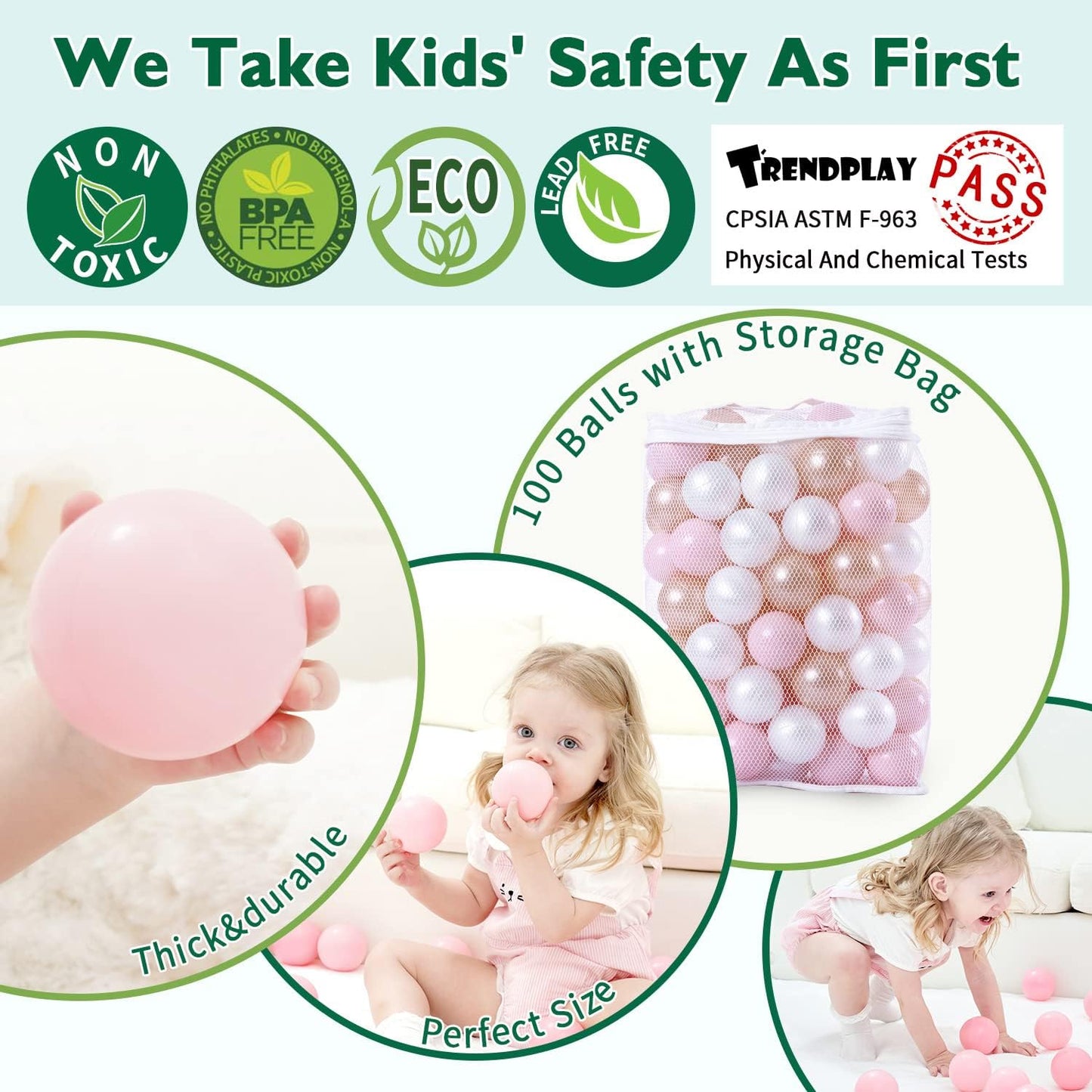 TRENDPLAY Plastic Balls for Ball Pits 2.2 Inch, Pack of 50 100 200 500 Hollow Balls, Perfect for Toddler Baby Pools,Party,Festival Decoration