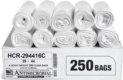 Aluf Plastics High Density Trash Bags, 26 Gallon, 1000 Count, 16 Micron (eq), 29" x 44", Clear, for Bathroom, Office, Industrial, Commercial, Janitorial, Municipal, Recycling
