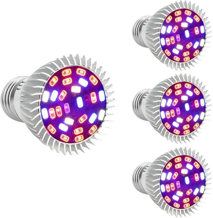 Esbaybulbs 4 Pcs Full Spectrum E26 LED Grow Light Bulb, 28W Grow Plant Light for Hydroponics Greenhouse Organic Indoor Plants