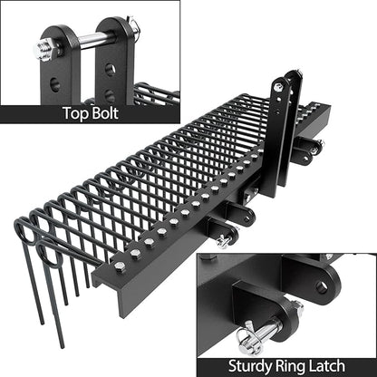72 Inch 3 Point Tractor Rake, Pine Straw Needle Rake, Durable Powder Coated Steel Spring Landscape Rakes Fit for Cat0,Cat1,Black