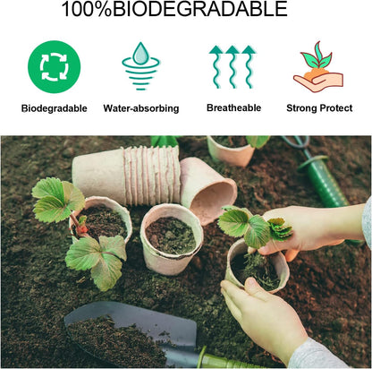 JERIA 100-Pack 3.15 Inch Peat Pots for Seedling with 100 Pcs Plant Labels,Outdoor Garden Germination Nursery Pots,Biodegradable Seed Starter Pots Kits