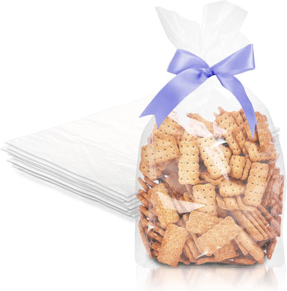 Gusseted Plastic Bags, 8 x 4 x 18 Inches. Pack of 1000 Clear Gusseted Poly Bags. 2 Mil Polyethylene Flat Bottom Bag with Side Gusset. Plastic Bread Bag. Clear Baggies for Treats