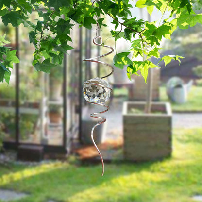FONMY Gazing Ball Spiral Tail -Decorative Wind Spinner Sun Catcher 11 inch Tail and 2 inch Clear Crystal Orb. Indoor Outdoor Garden Decoration -13 inch Height