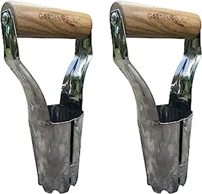 Garden Guru Eco Bulb Planter - 100% Recycled Stainless Steel - Rust Resistant - FSC Certified Wood Ergonomic Handle - Depth Marker for Consistent Planting Flowers Tulips, Daffodils, Dahlias(2Pack)