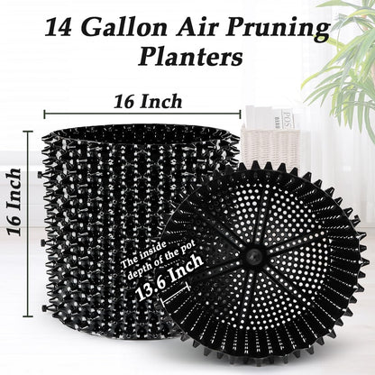 14 Gallon Air Pruning Planters, Plastic Pots for Plants, Large Plant Pots, Fruit Vegetable Garden Self-Planting Planters, Size 16"x16", Black, 5P