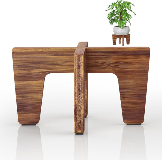 Plant Stands Indoor Outdoor, Plant Risers for Inside Pots Sturdy Short Plants Holder, Flower Pot Stand for Indoor Plants, Small Single Floor Plant Bamboo Display Stand (Brown 12“)