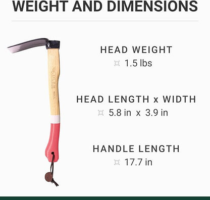 Adler - The Ivy Garden Hoe, Heavy Duty Yard Tool Lawn Care, Loosening Soil, Weeding, and Digging, Steel Head 3.9 inches, Wood Handle 17.7 inches (Green)
