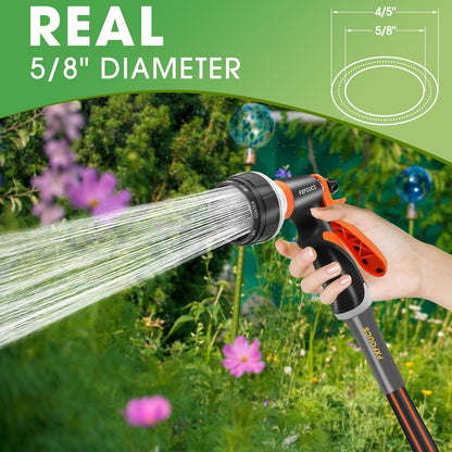 Heavy Duty Garden Hose – 5/8 Inch Flexible, Lightweight Hybrid Hose with 600 PSI Burst Pressure, Swivel Handle, and Durable Copper Male/Female Fittings (Black, 25FT)