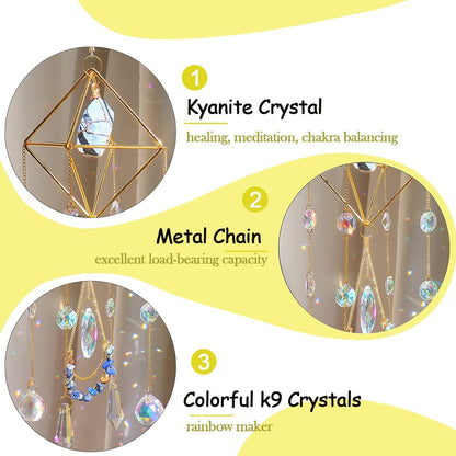 Lapis Lazuli Crystal Suncatcher-Window Hanging Garden Suncatcher Healing Blue Crystal Rainbow Maker Handmade Indoor Outdoor Car Charm Garden Decor