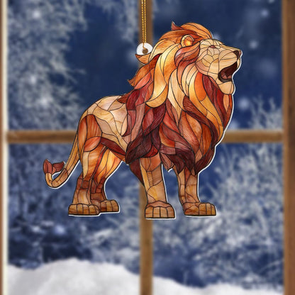 Lion Stained Glass Ornament Acrylic Window Hanging Sun Catcher – Wildlife Animal Decor for Christmas Tree, Rearview Mirror, Home & Car Accessories, Safari Gifts for Men Women, Symbol of StrengthSun-26