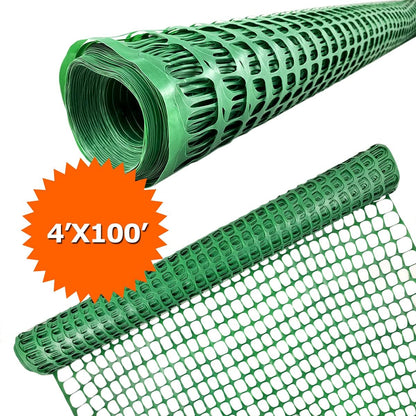 Ashman Plastic Mesh Fence, Construction Barrier Netting, Green, 4'x100' Feet, 1 Roll, Garden Fencing, Fences Wrap, Above Ground, for Snow, Poultry, Chicken, Deer, Patio, Garden Netting, Green 100FT