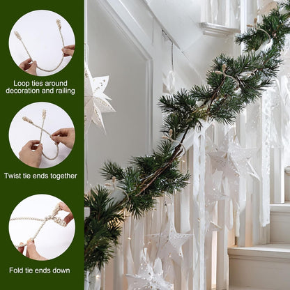 Shappy 12 Pieces Christmas Garland Banister Ties Christmas Decorative Reusable and Flexible Twist Ties for Garland, Banister Home Decoration (Ivory)