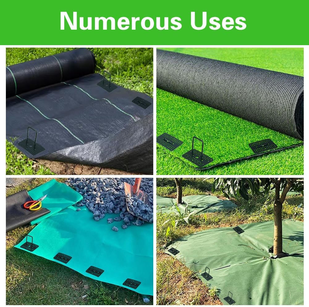 Bakulyor 100 Pcs Green Artificial Turf Stakes Anchor + 100 Pcs Buffer Washer, 6 Inch 11 Gauge Landscape Staples, Galvanized Lawn Spikes, Heavy Duty Yard Ground Pin for Grass Weed Barrier Sod Fabric