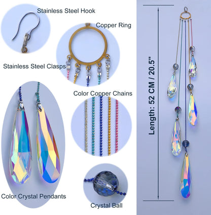 Crystals Teardrop Prisms Suncatcher Hanging Ornament Rainbow Maker for Home,Garden Decoration (Colorful Blue)