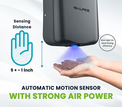 Alpine Automatic Hand Dryers for Bathrooms Commercial High Speed 110-120V Stainless Steel Electric Hand Dryer, Plug In & Hardwire Options with Air Filter, ADA & UL Compliant & 5 Years Coverage (Grey)
