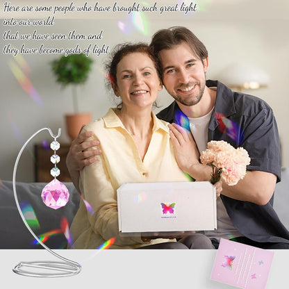 Grief Gifts for Women,40mm Crystal Suncatcher 9-inch Silver Stand with a Greeting Card,in Memory of Loved One Gifts,Memorial for Daughter