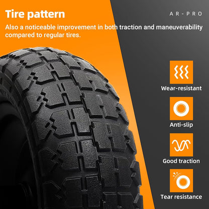 AR-PRO (4-Pack) Replacement Wheels 10 inch Flat Free Tire - Solid Flat-Free Tire and Wheel - 3" Wide Tires with 5/8 Axle Borehole and 2.1" Hub - Compatible with Garden, Yard and Farm Cart