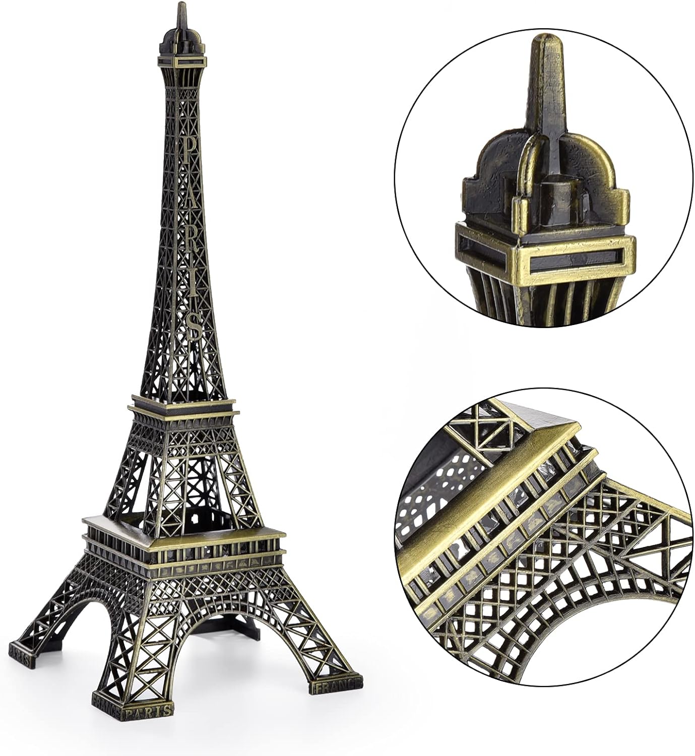 ESHATO Bronze Metal Eiffel Tower Statue, 10inch Decorative Figurine Replica Stand Holder for Cake Topper Table Decor Gift Party Home Decoration