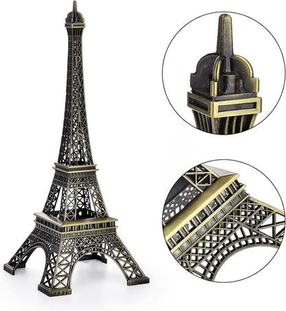 ESHATO Bronze Metal Eiffel Tower Statue, 10inch Decorative Figurine Replica Stand Holder for Cake Topper Table Decor Gift Party Home Decoration