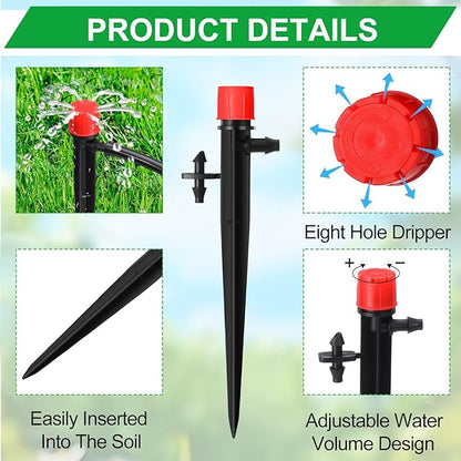 32 Pcs Drip Irrigation Emitters Drip Emitters for 1/4 Inch Tubing Irrigation Drippers Sprayer 360 Degree Water Flow Drip for Garden Flower Bed Irrigation System (Red and Blue,Double Hook)