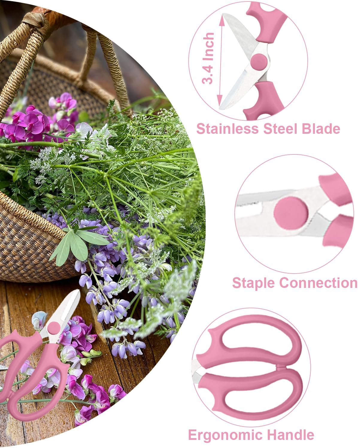 Pink Flower Scissors, Thickened Stainless Steel Floral Pruning Snips – Sharp Garden Clippers for Fresh Flowers, Flower Arrangement Supplies, DIY Floral Cutting Scissor (1 PCS Pink)
