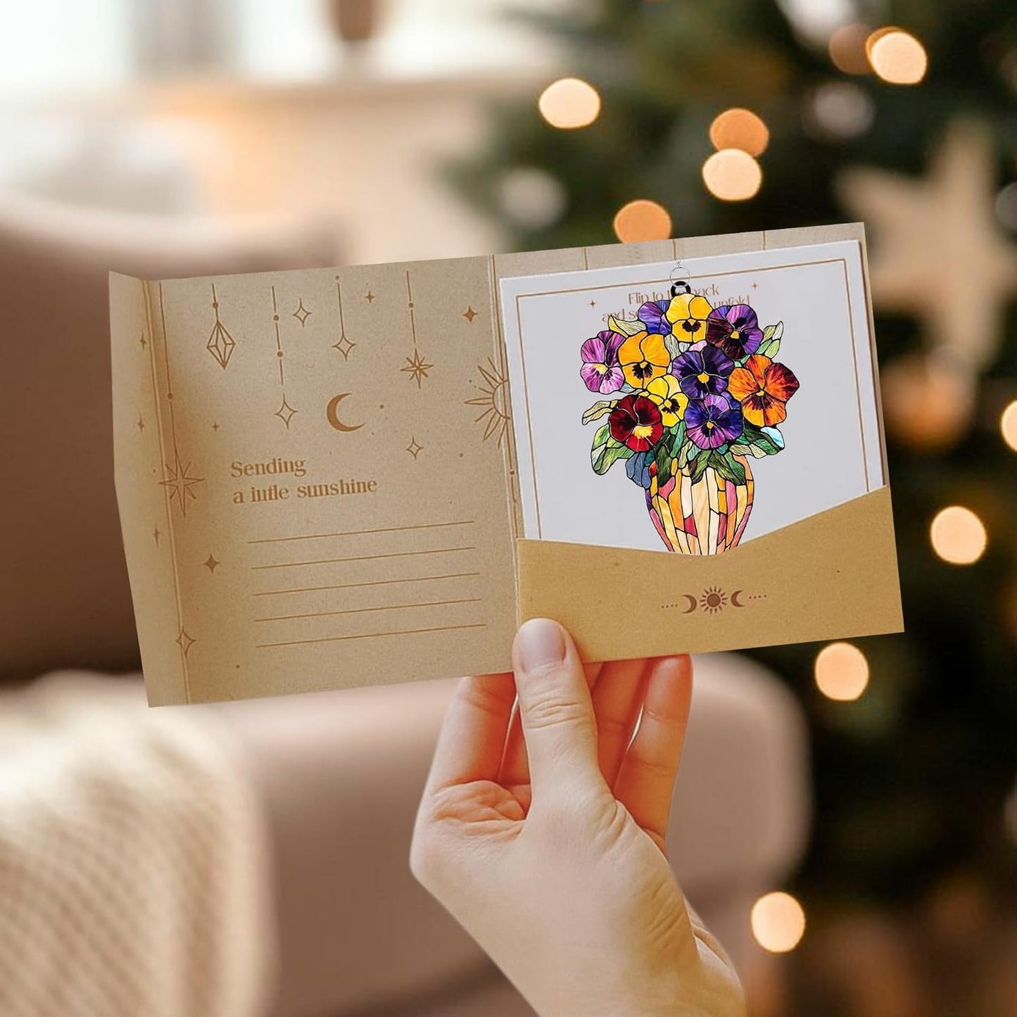 Pansies Vase Acrylic Suncatcher Stained Glass Effect Window Car Hanging Christmas Ornament Indoor Outdoor Decor Garden Sun Catcher Panel Gifts for Flower Lover for Women Mom Grandma
