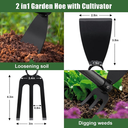 Hoe Garden Tool, 45 Inch Garden Hoe Adjustable Long Handle, 2 in 1 Garden Hoe for Weeding, Stainless Steel Weeder Tool for Yard Long Handle, Gardening Hoe for Planting, Lossening, Digging