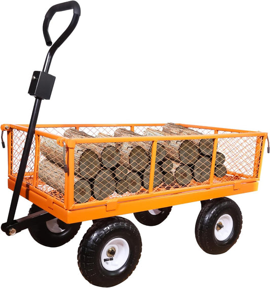 AAIN 1000 lbs Metal Garden Cart, Heavy Duty Garden Wagon with Removable Steel Mesh Sides, Utility