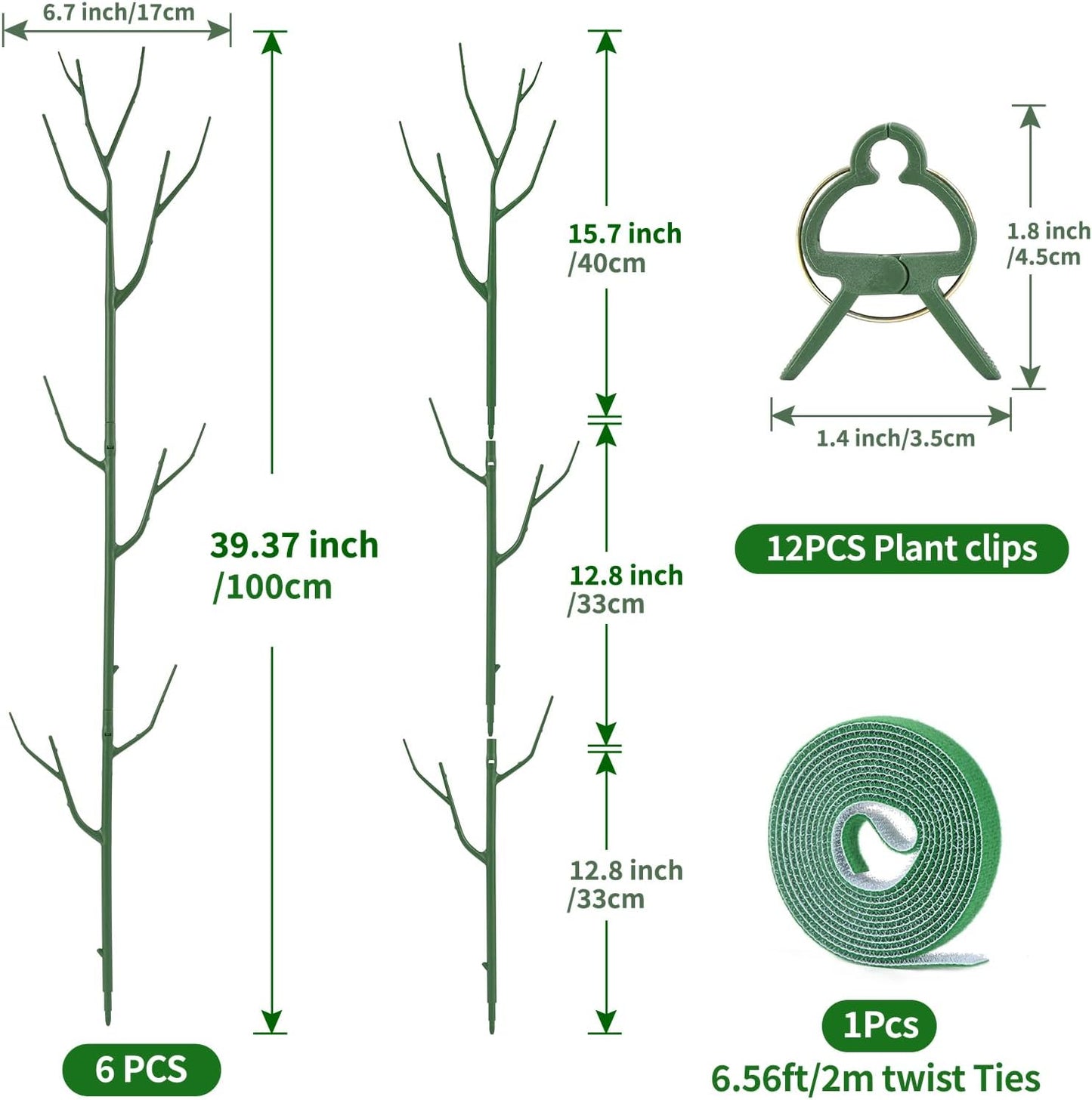 12 Pack Plant Support Stakes, Plant Stakes for Indoor and Outdoor Plants. 39.37inch Plant Sticks with Extension Poles, Plant Clips, Plant Ties for Potted Monstera Plants, Climbing Plants