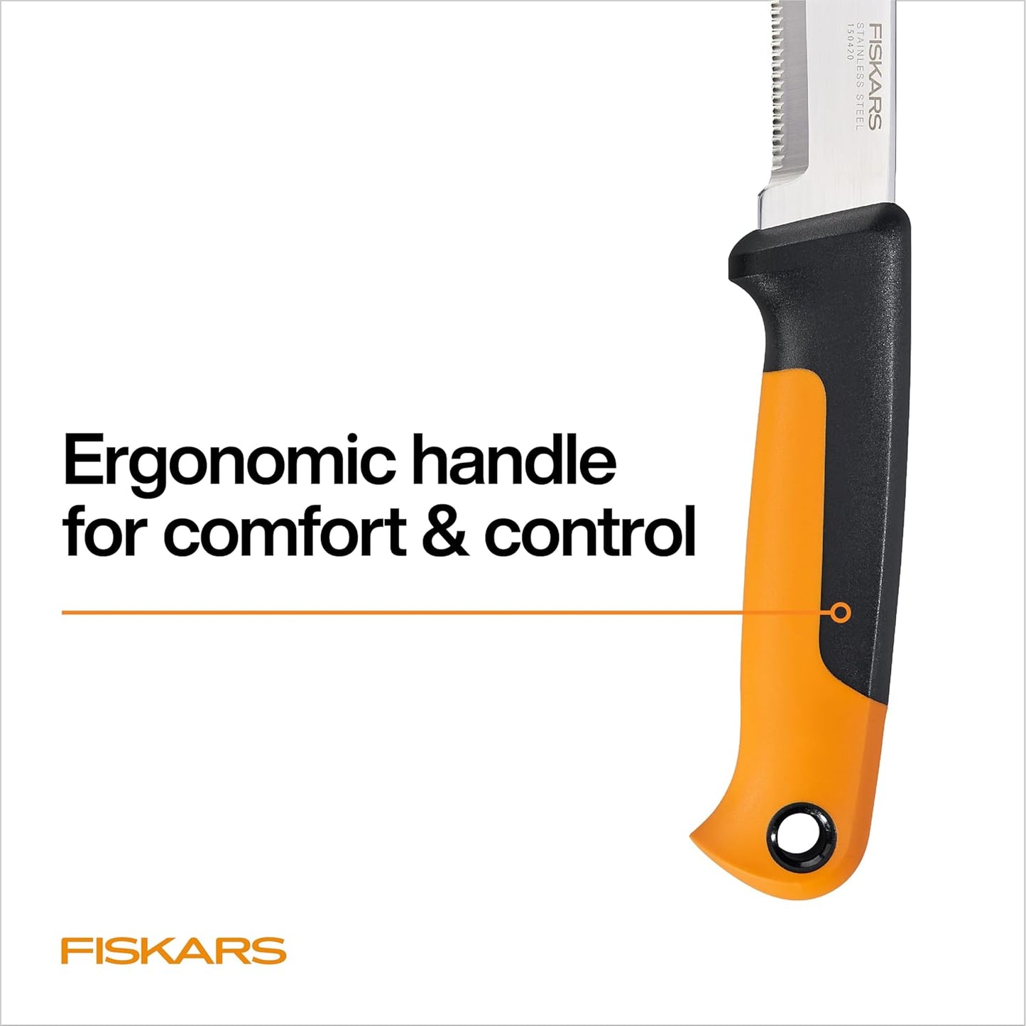 Fiskars Harvesting Knife with Serrated Edge, Gardening Hand Tool with Flat Tip Blade and Sheath, Perfect for Thick Stalks and Stems