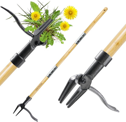 Weeder - Stand Up Weed Puller Tool with Long Handle - Real Bamboo & 4-Claw Steel Head Weeder Tool, Weeding Tool Weed Remove Tool for Lawn/Yard, Easily Remove Weeds Without Kneeling