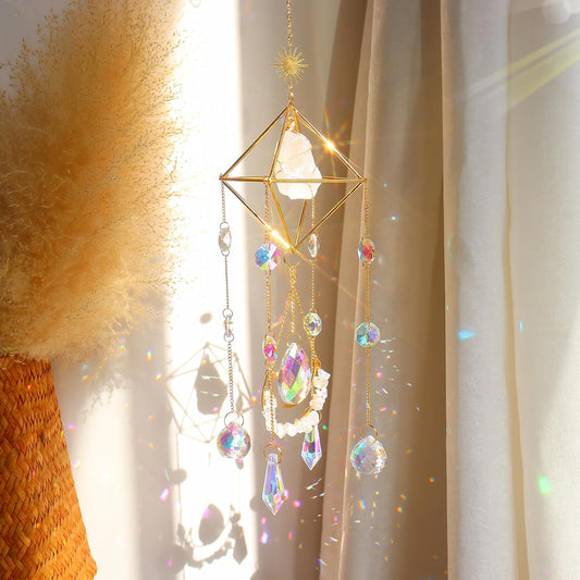 Rose Quartz Crystal Suncatcher Hanging Window, Healing Rose Quartz Crystal Decor for Home Garden