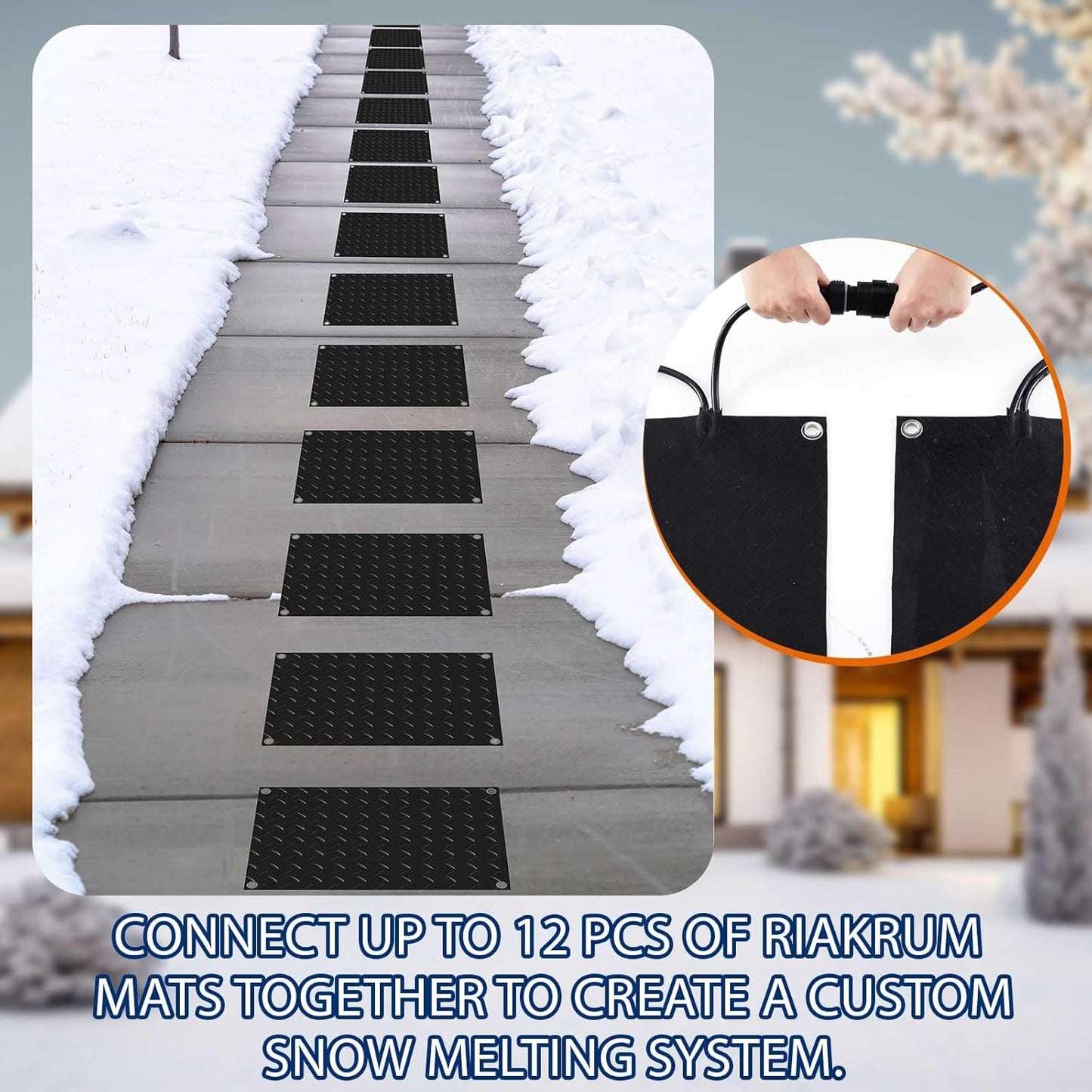 Riakrum 2 Pcs Heated Snow Melting Mats Outdoor, 20 x 30 in Winter Anti-Slip Heated Rubber Mat for Walkways Decks and Sidewalks, Snow and Ice Melting Pads Connection with 9.84 ft Power Cord
