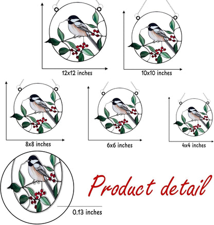 Chickadee Bird Acrylic Suncatcher Stained Glass Effect Window Car Hanging Christmas Ornament Indoor Outdoor Decor Garden Sun Catcher Panel Gifts for Bird Lover for Women Mom Grandma
