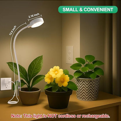 Grow Lights for Indoor Plants, Pot Clip LED Plant Lights for Indoor Growing, Full Spectrum, Plant Lamp with 5-Level Dimmable, Auto On Off 4/8/12/18 Hrs Timer for Succulents, Small Plant, White, 5V.