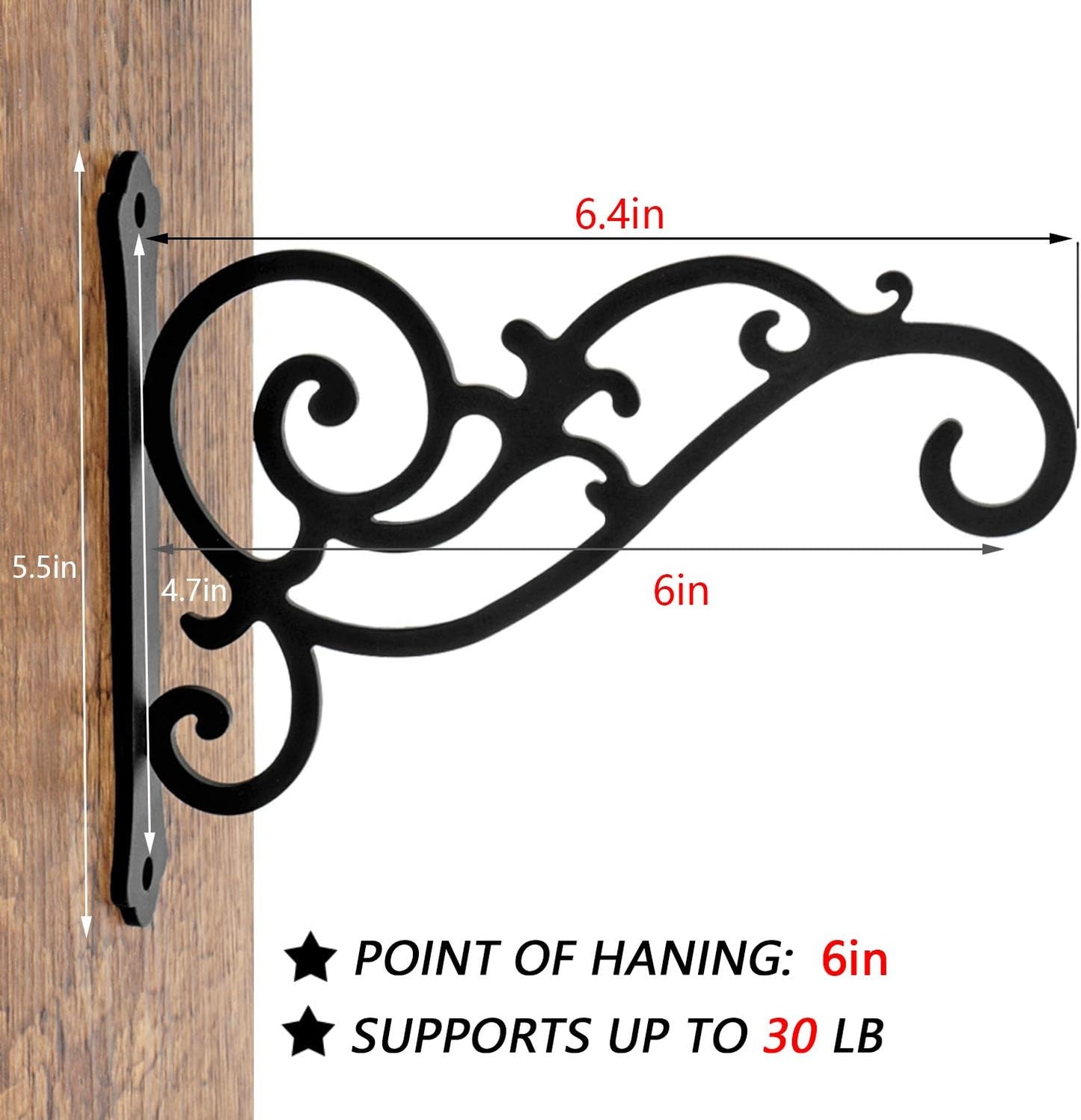 2 Pieces 6-Inch Outdoor Indoor Small Decorative Iron Wall Hooks for Hanging Lanterns Solar Lights Hummingbird Feeders Wind Chimes Hangers, Black