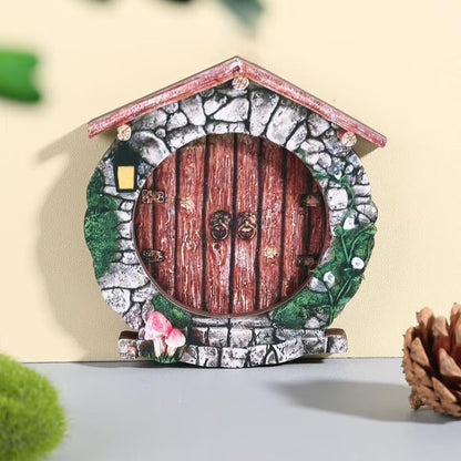 brownArchway Mini Fairy Garden Door for Tree, 3D Miniature Fairy Door for Fairytale Tiny House Doors, Bonsai Terrarium Micro Landscape Decoration Accessories Garden Miniatures