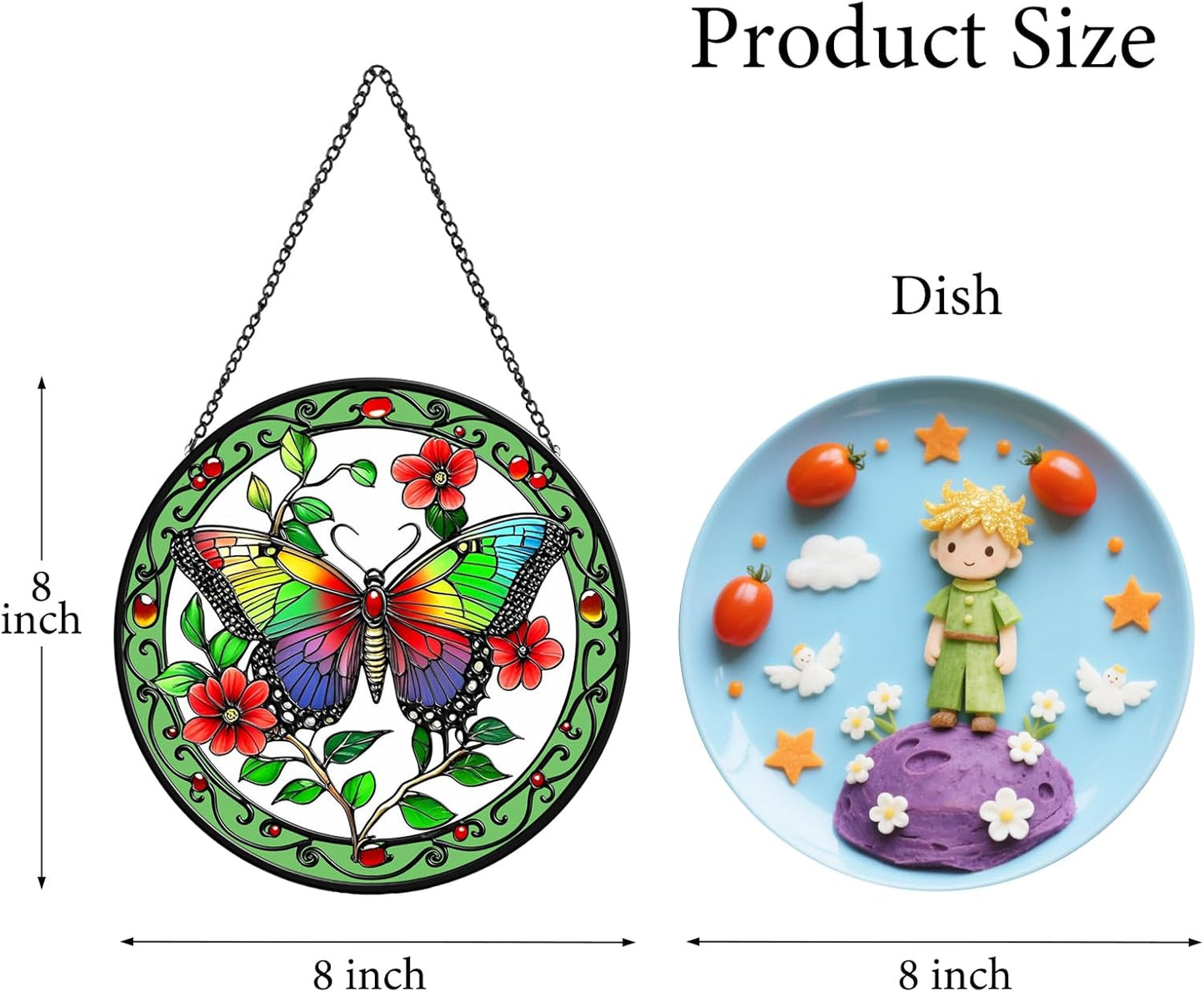 Colorful Butterfly Suncatchers for Windows Hanging - 8 inches Stained Glass Sun Catchers Indoor Window, Stain Glass Window Hanging for Home Decor Garden Suncatcher or Wall Art, Gifts for Holiday