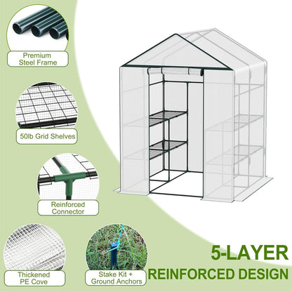 Walk-in Greenhouse for Outdoor, 57 x 57 x 77'' Walk in Plant Greenhouses with Durable UV-Resistant Cover, Reinforced Green House with 3 Tiers Stands Heavy Duty for Patio, Backyard and Porch