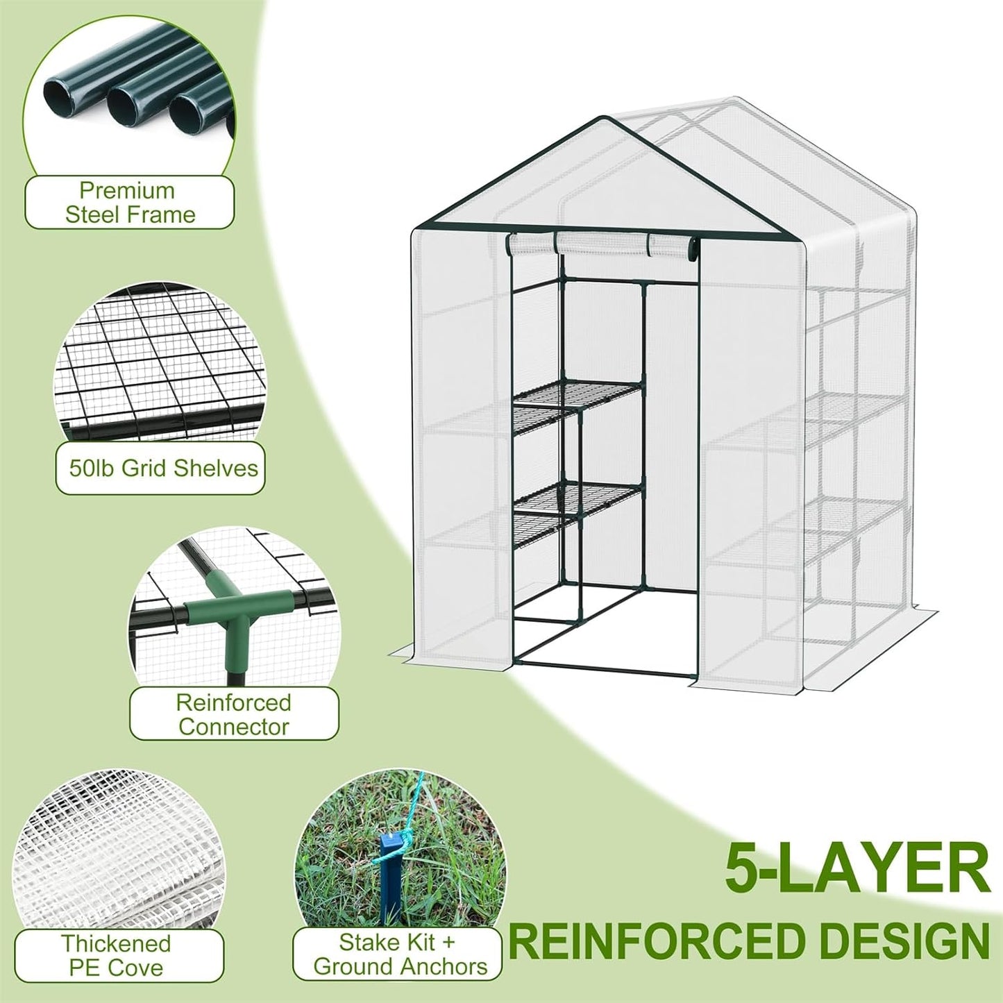 Walk-in Greenhouse for Outdoor, 57 x 85 x 77'' Walk in Plant Greenhouses with Durable UV-Resistant Cover, Reinforced Green House with 3 Tiers Stands Heavy Duty for Patio, Backyard and Porch