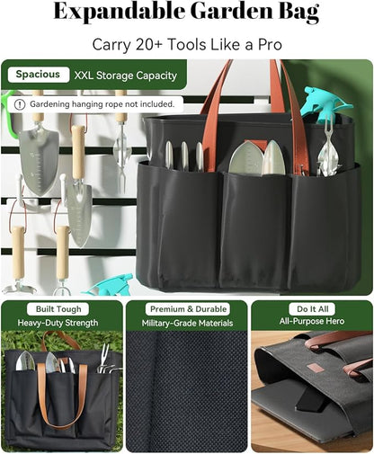 VerdantVibes 9-Piece Garden Tool Set - Heavy Duty Gardening Hand Tools with Ergonomic Non-Slip Grips, Rust-Resistant Shovel, Trowel, Rake, Pruner & Storage Bag - Ideal Gardening Gifts for Women