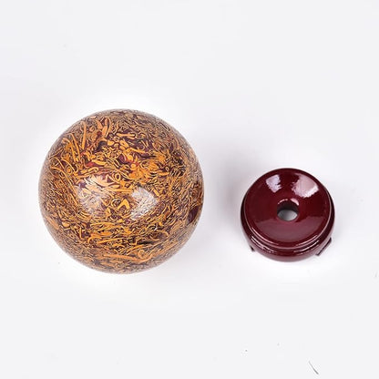 JIC Gem Natural Crystal Sphere Ball with Wooden Stand for Fengshui Golden Jade Healing Crystal Ball Decoation Meditation Energy Reiki Ball (110-120mm)